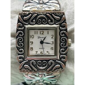 Geneva Silver And Bronze Toned Women’s Cuff Watch